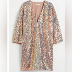 H&M Pink Sequin V-Neck Mini Dress
